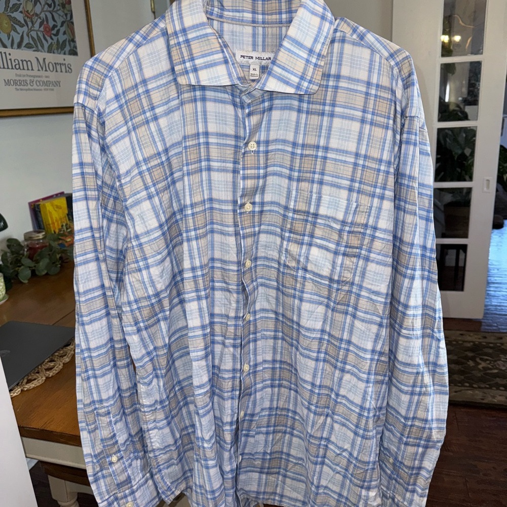 Peter Millar Blue and White Casual Button Down Shirt